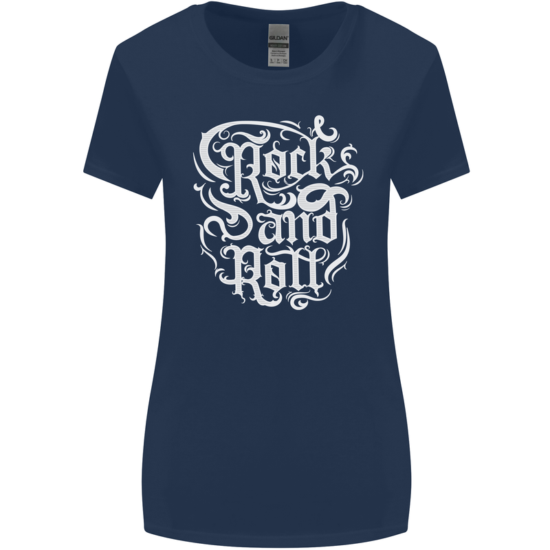 Rock and Roll Guitar Music Womens Wider Cut T-Shirt Navy Blue