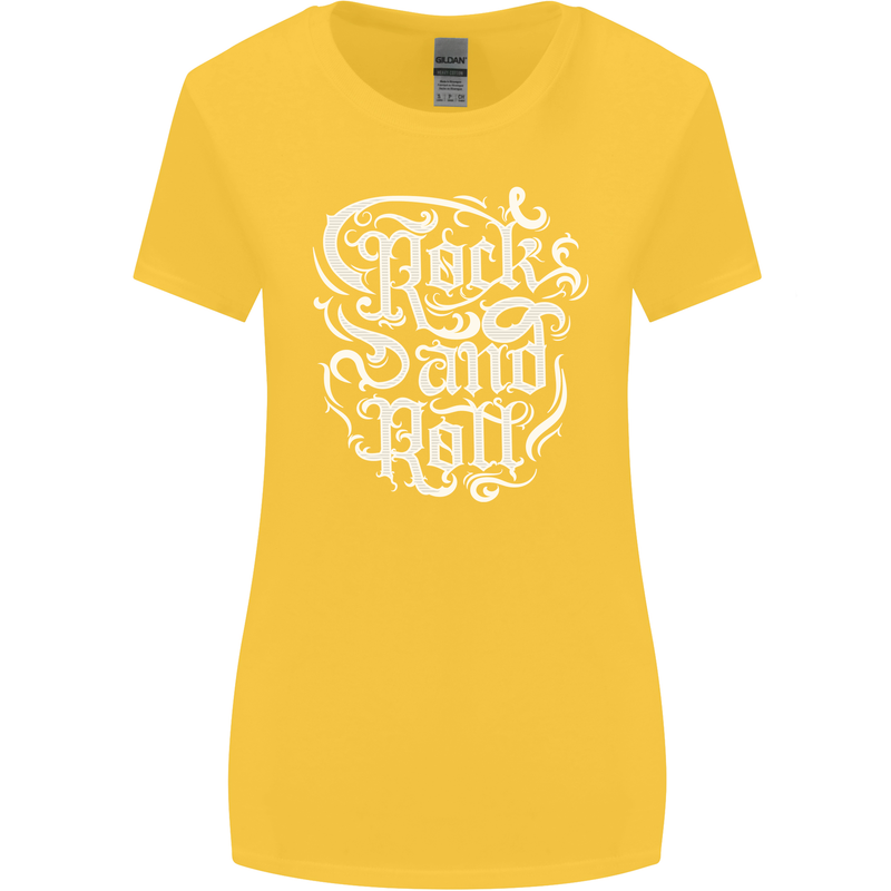 Rock and Roll Guitar Music Womens Wider Cut T-Shirt Yellow