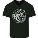Rock and Roll Logo Mens V-Neck Cotton T-Shirt Black