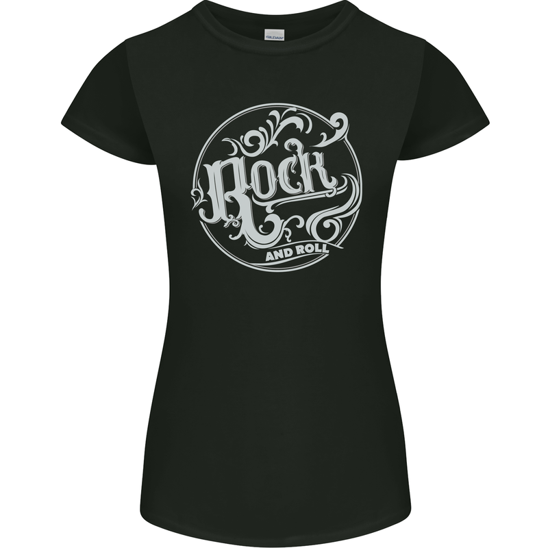 Rock and Roll Logo Womens Petite Cut T-Shirt Black