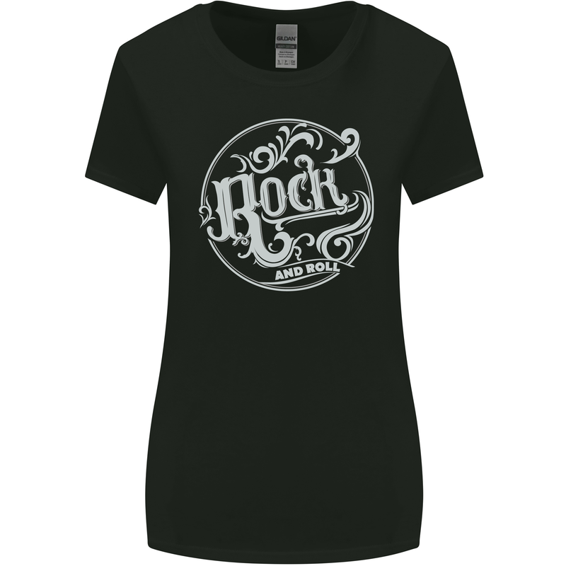 Rock and Roll Logo Womens Wider Cut T-Shirt Black