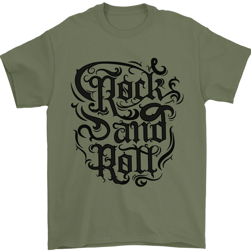 Rock and Roll Music Mens T-Shirt 100% Cotton Military Green