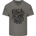 Rock and Roll Music Mens V-Neck Cotton T-Shirt Charcoal