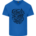 Rock and Roll Music Mens V-Neck Cotton T-Shirt Royal Blue