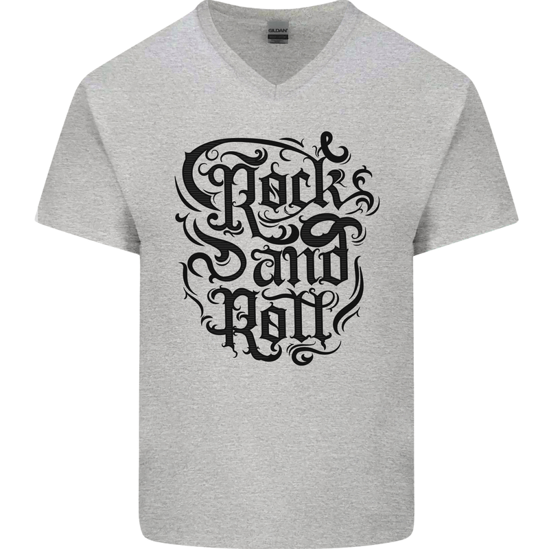 Rock and Roll Music Mens V-Neck Cotton T-Shirt Sports Grey