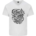 Rock and Roll Music Mens V-Neck Cotton T-Shirt White