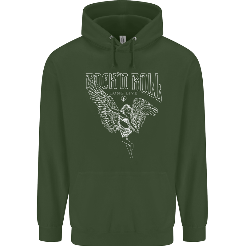 Rock n Roll Angel Childrens Kids Hoodie Forest Green
