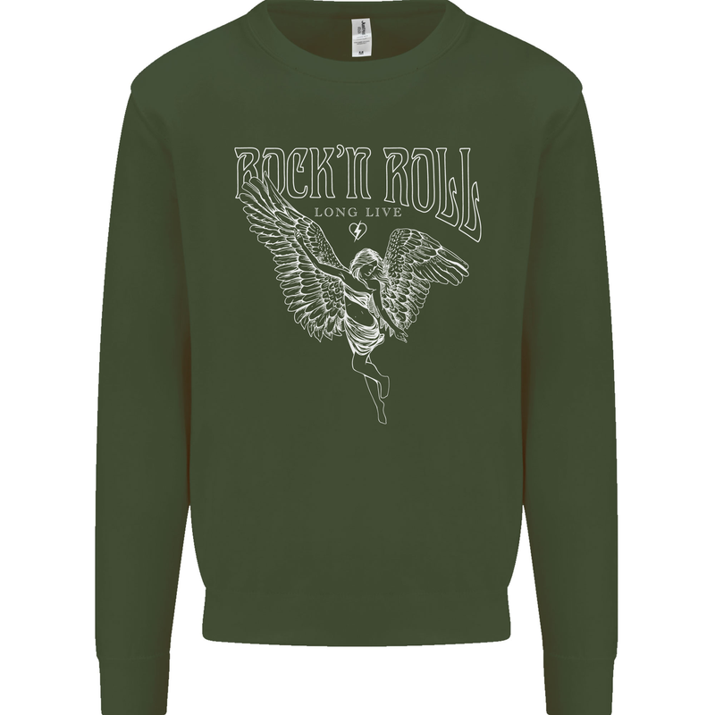 Rock n Roll Angel Kids Sweatshirt Jumper Forest Green