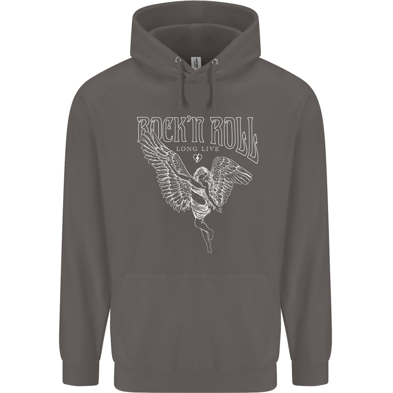 Rock n Roll Angel Mens 80% Cotton Hoodie Charcoal