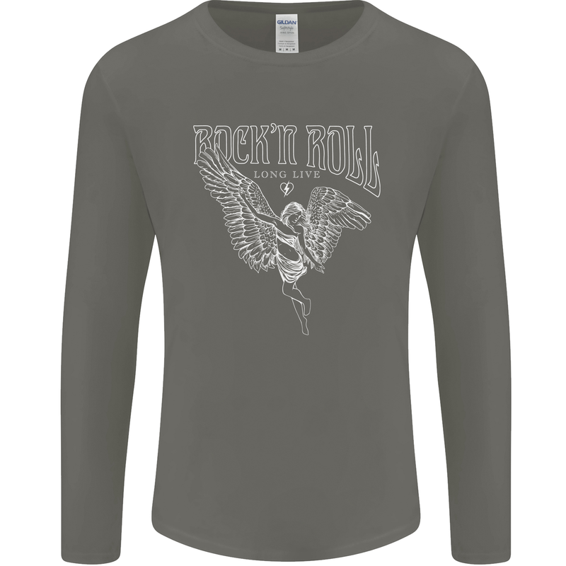 Rock n Roll Angel Mens Long Sleeve T-Shirt Charcoal