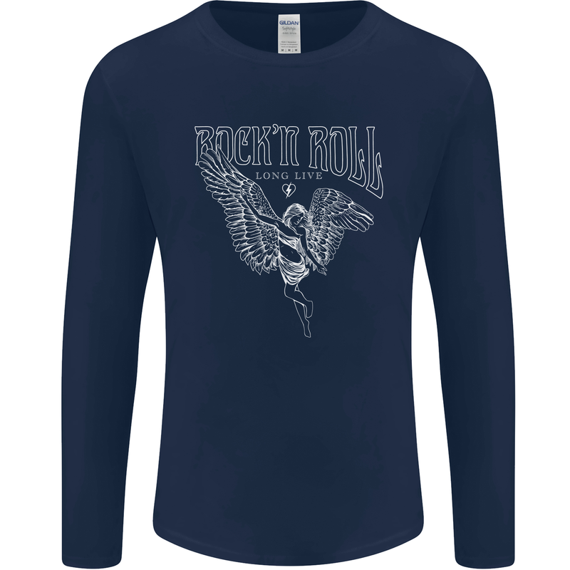 Rock n Roll Angel Mens Long Sleeve T-Shirt Navy Blue