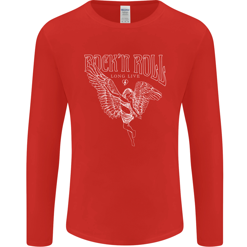 Rock n Roll Angel Mens Long Sleeve T-Shirt Red
