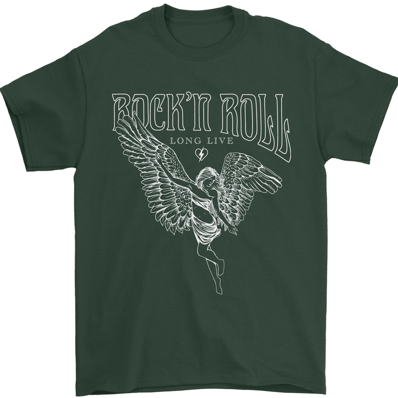 Rock n Roll Angel Mens T-Shirt 100% Cotton Forest Green