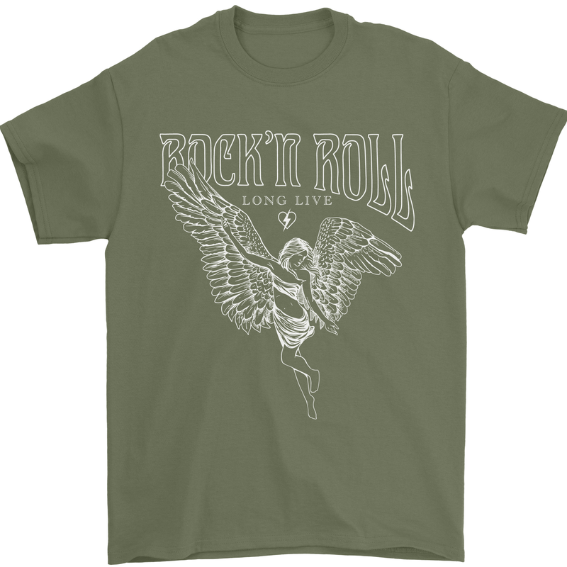 Rock n Roll Angel Mens T-Shirt 100% Cotton Military Green