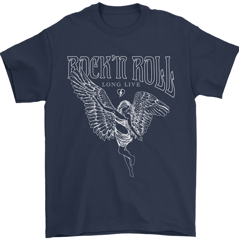 Rock n Roll Angel Mens T-Shirt 100% Cotton Navy Blue
