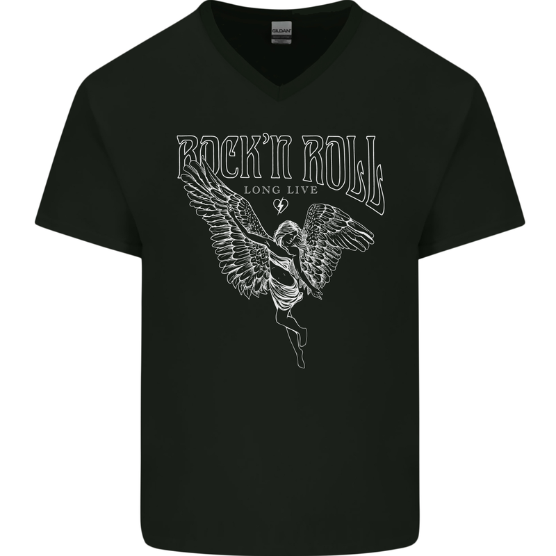 Rock n Roll Angel Mens V-Neck Cotton T-Shirt Black