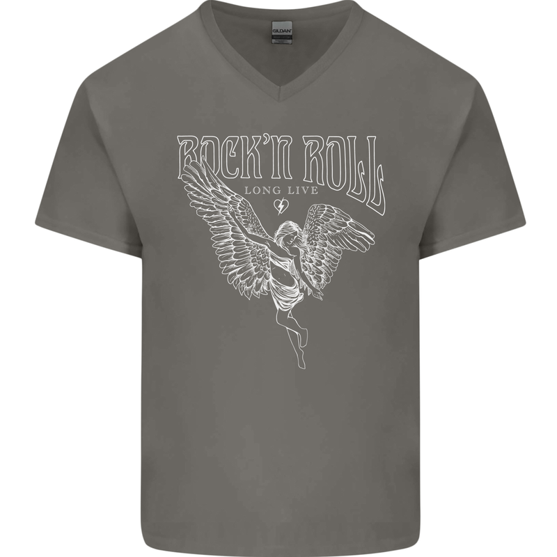 Rock n Roll Angel Mens V-Neck Cotton T-Shirt Charcoal