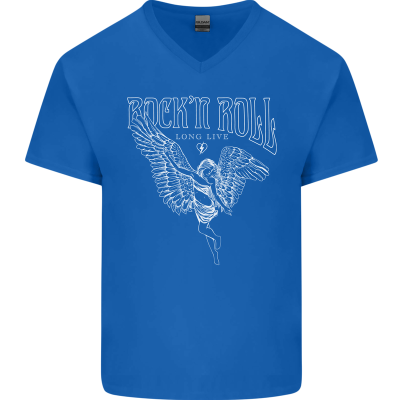 Rock n Roll Angel Mens V-Neck Cotton T-Shirt Royal Blue