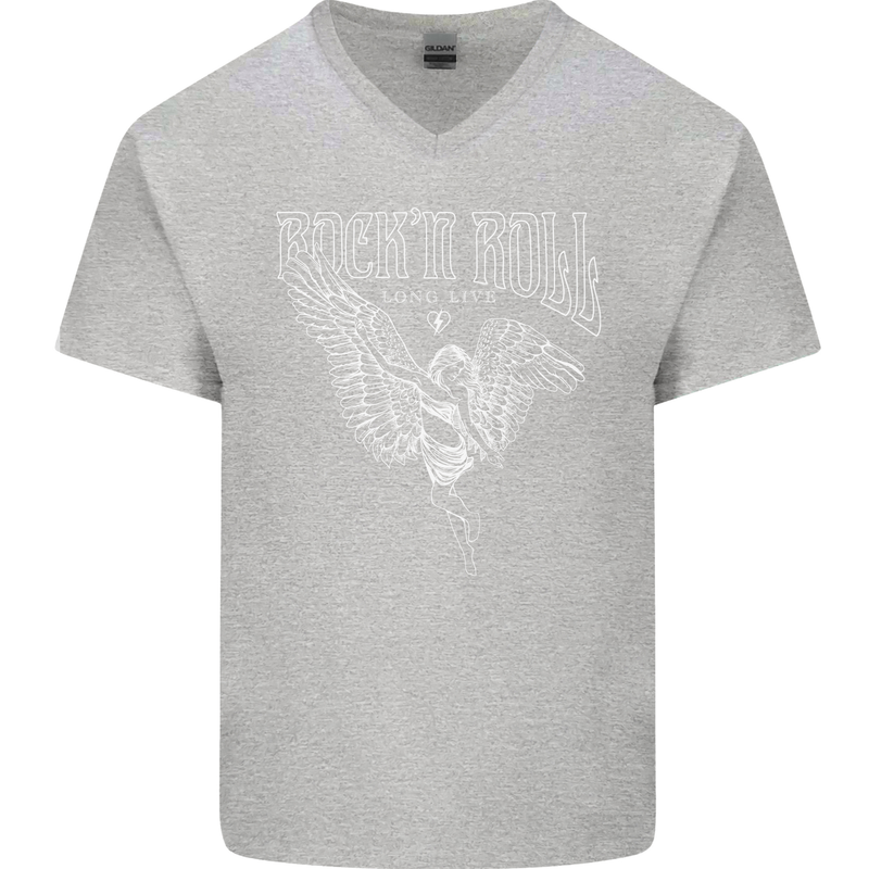 Rock n Roll Angel Mens V-Neck Cotton T-Shirt Sports Grey