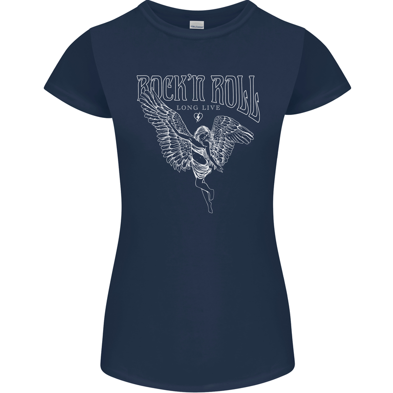 Rock n Roll Angel Womens Petite Cut T-Shirt Navy Blue