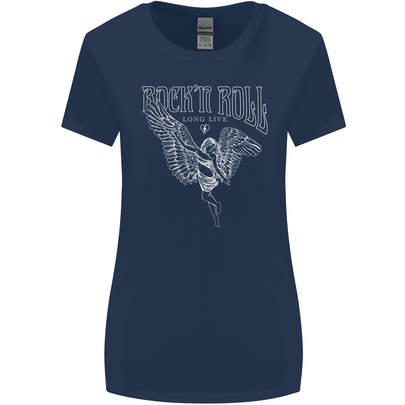 Rock n Roll Angel Womens Wider Cut T-Shirt Navy Blue