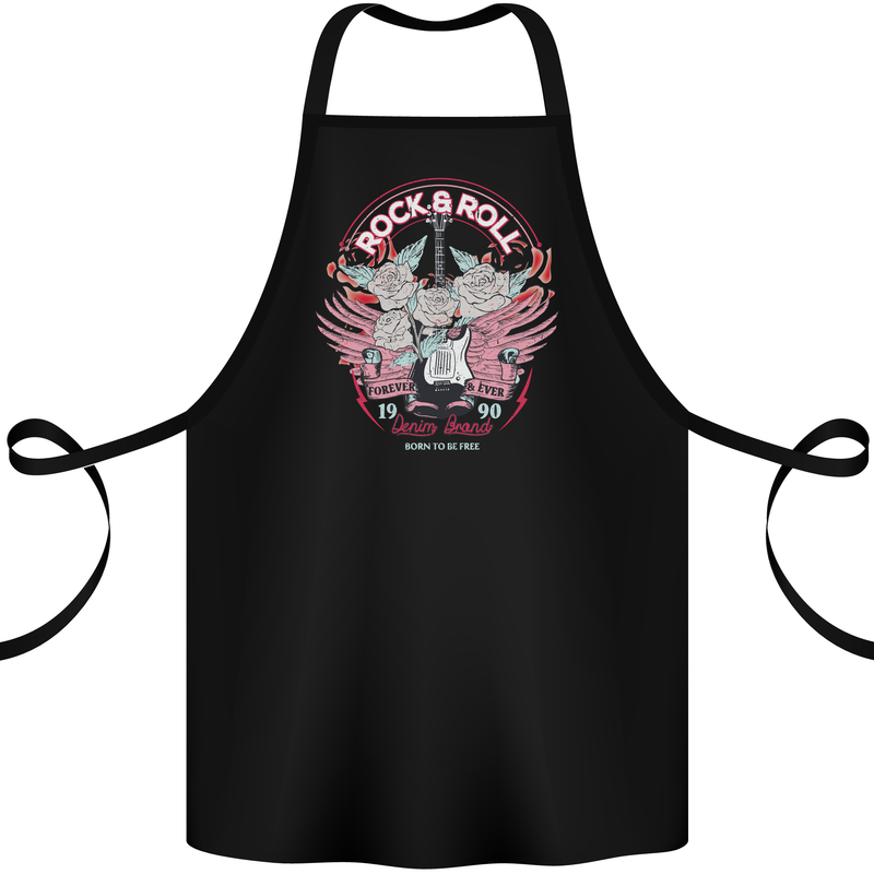 Rock n Roll Born to Be Free Guitar Wings Cotton Apron 100% Organic Black