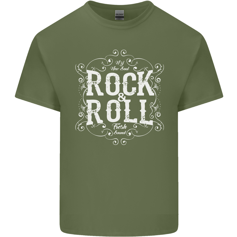 Rock n Roll Fresh Sound Mens Cotton T-Shirt Tee Top Military Green