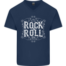 Rock n Roll Fresh Sound Mens V-Neck Cotton T-Shirt Navy Blue
