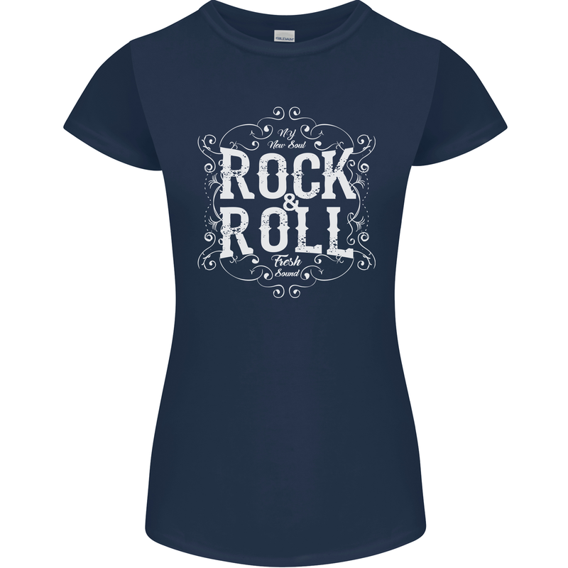 Rock n Roll Fresh Sound Womens Petite Cut T-Shirt Navy Blue