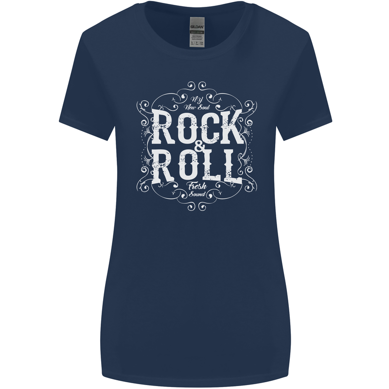 Rock n Roll Fresh Sound Womens Wider Cut T-Shirt Navy Blue