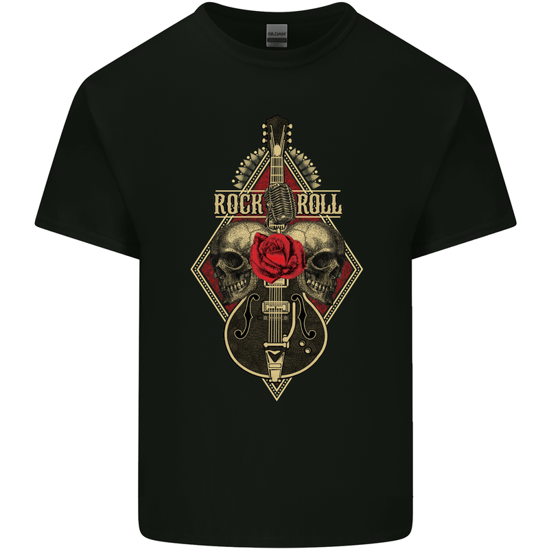 Rock n Roll Guitar Skull Guitarist Electric Mens Cotton T-Shirt Tee Top Black
