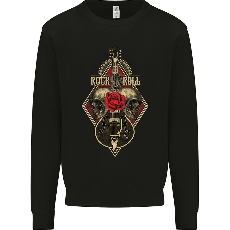Rock n Roll Guitar Skull Guitarist Electric Mens Sweatshirt Jumper Black