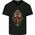 Rock n Roll Guitar Skull Guitarist Electric Mens V-Neck Cotton T-Shirt Black