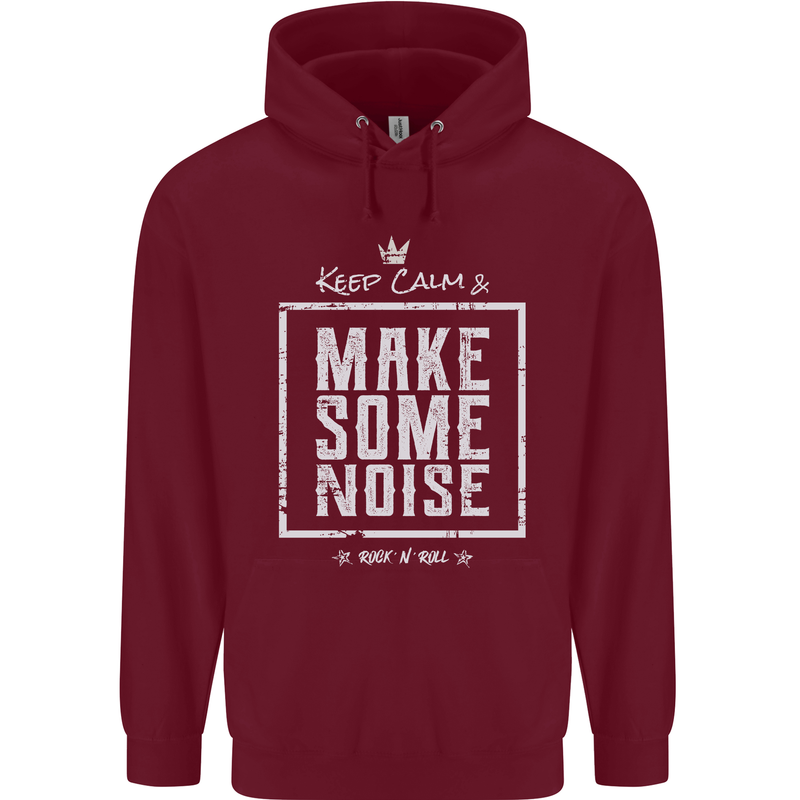 Rock n Roll Keep Calm & Make Some Noise Childrens Kids Hoodie Maroon