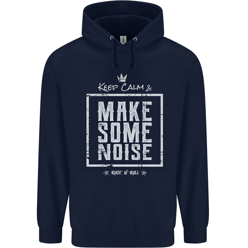 Rock n Roll Keep Calm & Make Some Noise Childrens Kids Hoodie Navy Blue