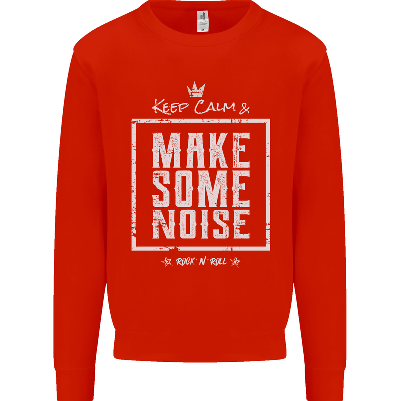 Rock n Roll Keep Calm & Make Some Noise Kids Sweatshirt Jumper Bright Red