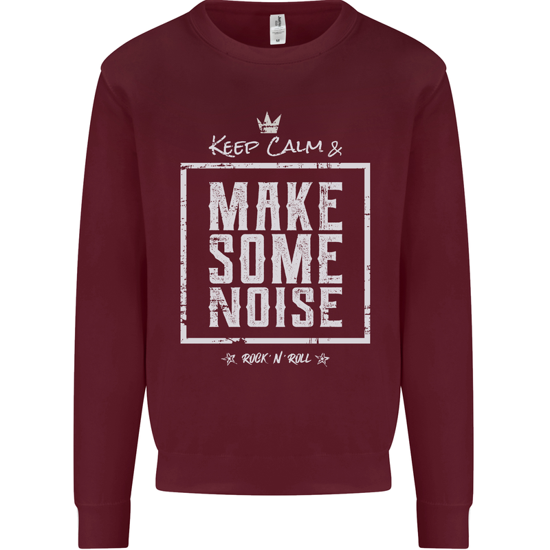 Rock n Roll Keep Calm & Make Some Noise Kids Sweatshirt Jumper Maroon