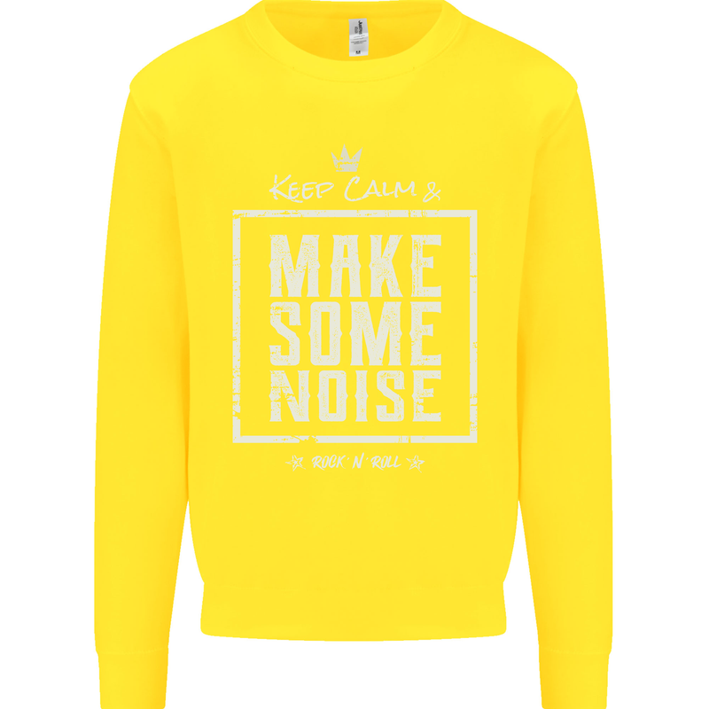 Rock n Roll Keep Calm & Make Some Noise Kids Sweatshirt Jumper Yellow