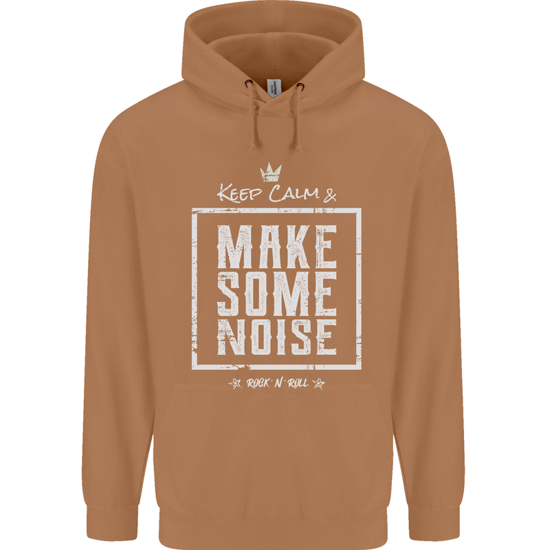 Rock n Roll Keep Calm & Make Some Noise Mens 80% Cotton Hoodie Caramel Latte