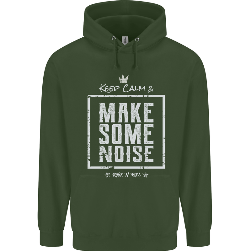 Rock n Roll Keep Calm & Make Some Noise Mens 80% Cotton Hoodie Forest Green