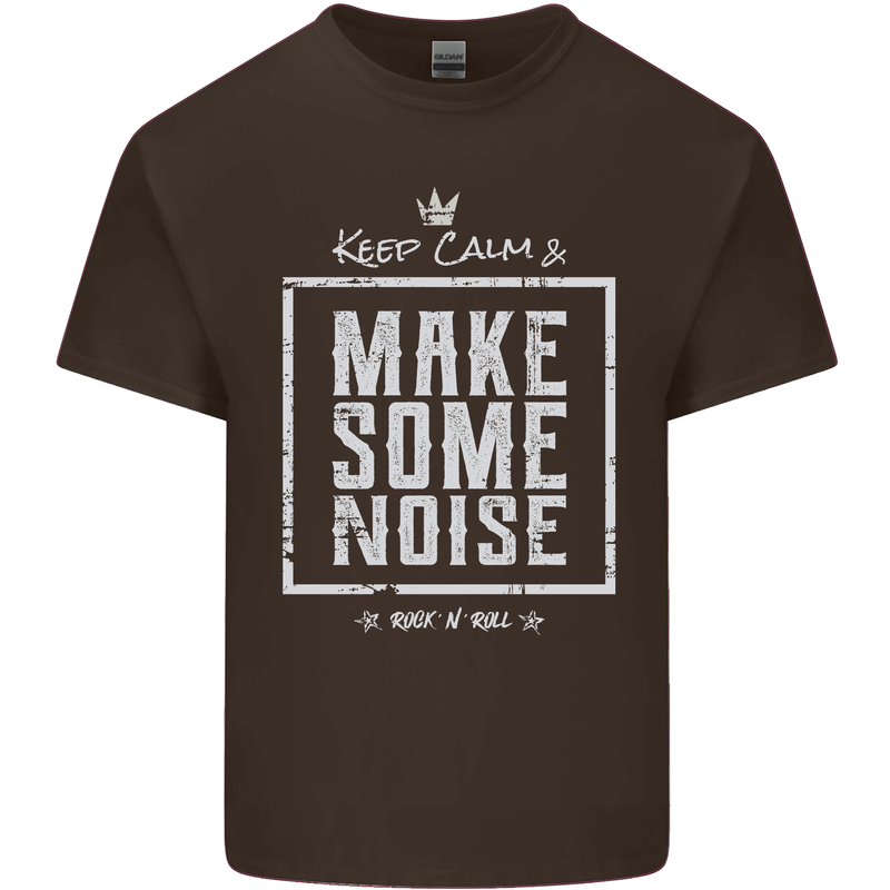 Rock n Roll Keep Calm & Make Some Noise Mens Cotton T-Shirt Tee Top Dark Chocolate