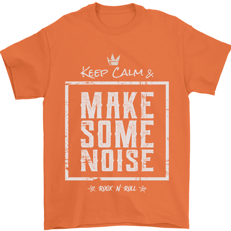 Rock n Roll Keep Calm & Make Some Noise Mens T-Shirt 100% Cotton Orange