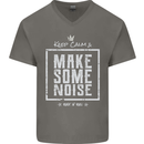 Rock n Roll Keep Calm & Make Some Noise Mens V-Neck Cotton T-Shirt Charcoal