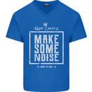 Rock n Roll Keep Calm & Make Some Noise Mens V-Neck Cotton T-Shirt Royal Blue