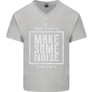 Rock n Roll Keep Calm & Make Some Noise Mens V-Neck Cotton T-Shirt Sports Grey