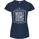 Rock n Roll Keep Calm & Make Some Noise Womens Petite Cut T-Shirt Navy Blue