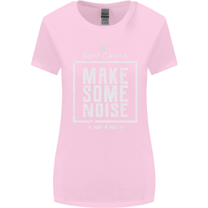 Rock n Roll Keep Calm & Make Some Noise Womens Wider Cut T-Shirt Light Pink