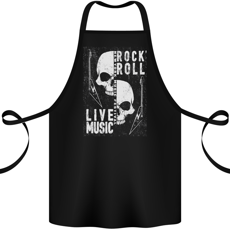 Rock n Roll Live Music Skull Guitar Cotton Apron 100% Organic Black