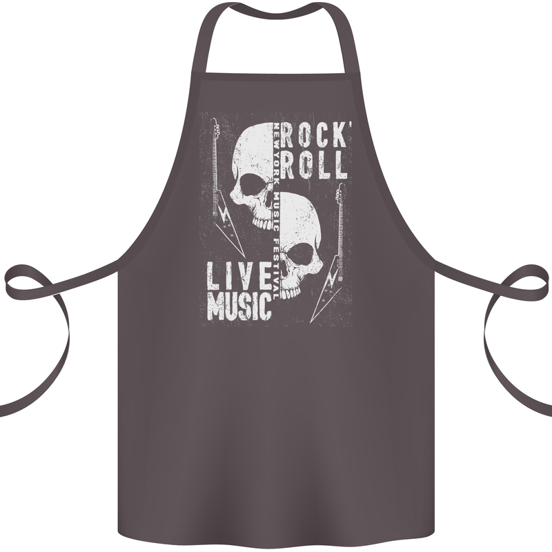 Rock n Roll Live Music Skull Guitar Cotton Apron 100% Organic Dark Grey