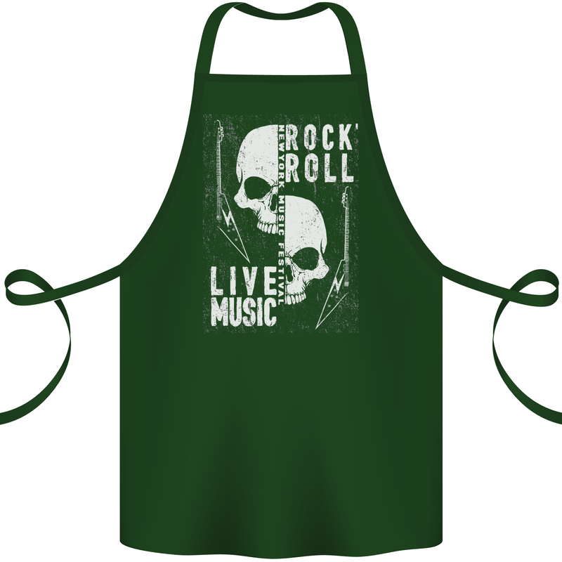 Rock n Roll Live Music Skull Guitar Cotton Apron 100% Organic Forest Green